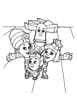 Раскраска Папус, Мася, Симка и Нолик обнимаются всей семьёй