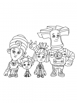 Раскраска Мася, Нолик, Симка и Папус стоят рядом