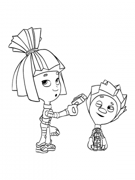 Раскраска Симка держит кисточку и Нолик