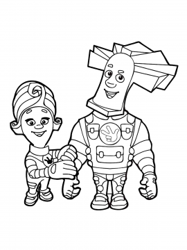 Раскраска Мася держит Папуса за руку