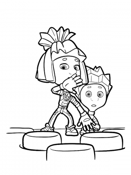 Раскраска Симка прикрывает Нолика, они стоят на кнопках