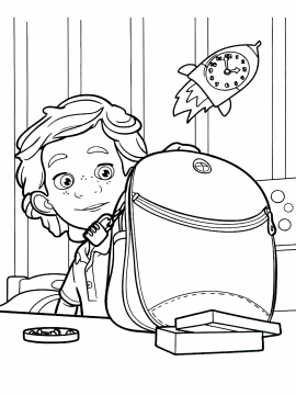 Раскраска ДимДимыч смотрит на рюкзак