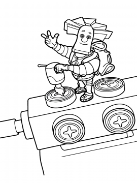 Раскраска Папус стоит на панели и держит инструмент