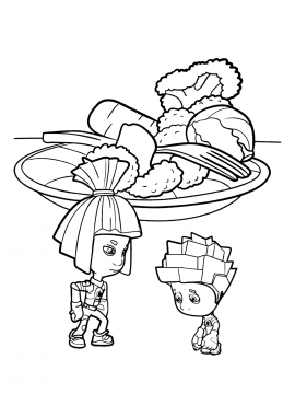 Раскраска Симка и Нолик у тарелки