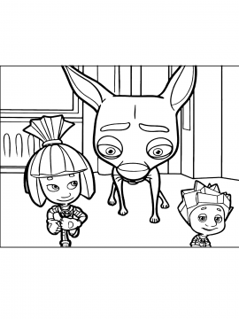 Раскраска Симка и Нолик убегают от собаки