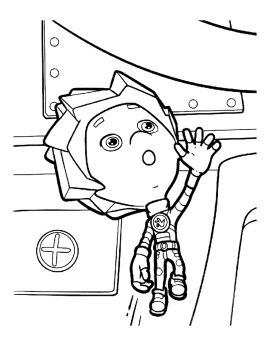 Раскраска Нолик висит у панели с кнопкой и машет рукой