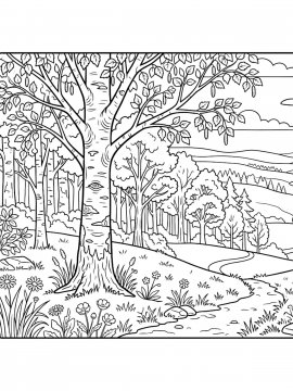 Раскраска Береза на фоне леса