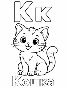 Буква К с милым котёнком и надписью кошка