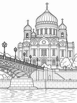 Храм Христа Спасителя с мостом через реку