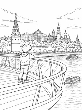 Мальчик на речном теплоходе смотрит на Кремль