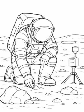Космонавт собирает образцы почвы на Луне