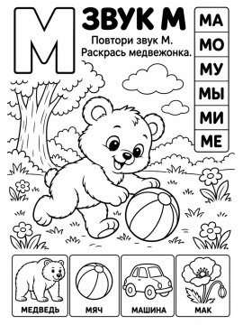 Медвежонок играет с мячом под деревом