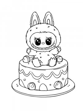 Раскраска Лабубу сидит на торте