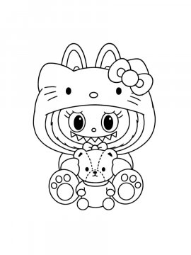 Раскраска Лабубу с плющевым мишкой