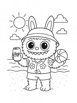 Раскраска Лабубу на пляже