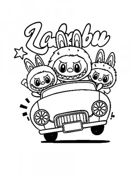 Раскраска Лабубу едут на машине