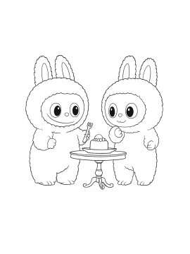 Раскраска Лабубу делят тортик