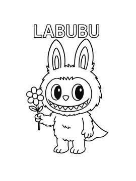 Раскраска Лабубу с цветочком