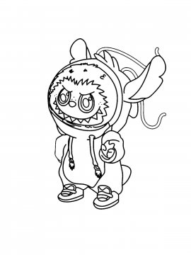 Раскраска Лабубу в костюме Стича