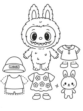 Раскраска Лабубу с одеждой распечатать