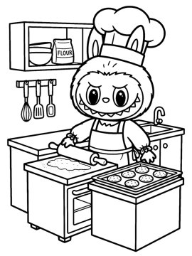 Раскраска Лабубу повар готовит печенье