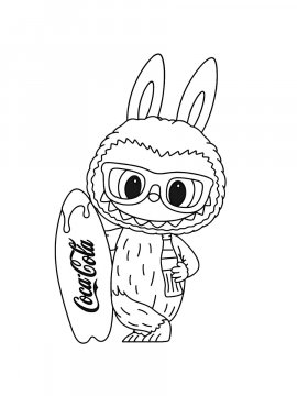 Раскраска Лабубу серфер с колой