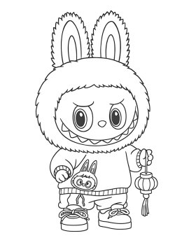 Раскраска Лабубу в одежде с фанариком