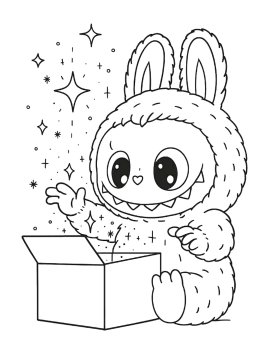 Раскраска Лабубу распаковывает волшебную коробку