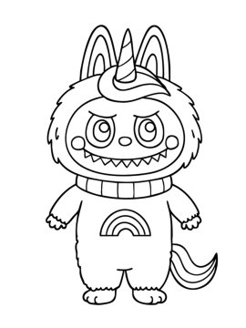 Раскраска Лабубу радужная единорожка