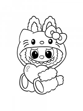 Раскраска Лабубу в костюме Хеллоу Китти