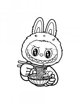 Раскраска Лабубу ест