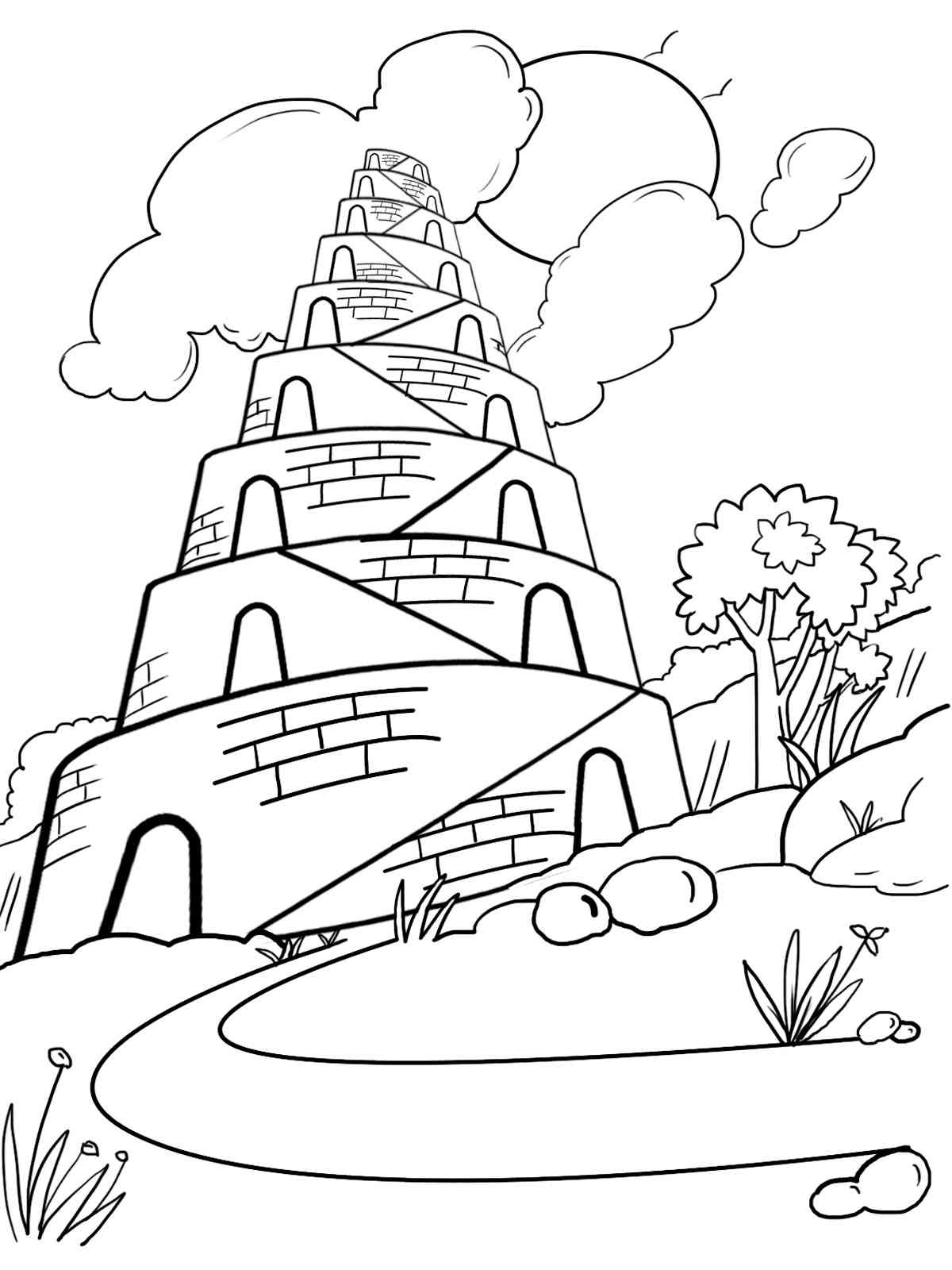 Рисунок раскраска Вавилонская башня