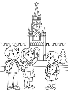 Раскраска Дети на экскурсии у Кремля