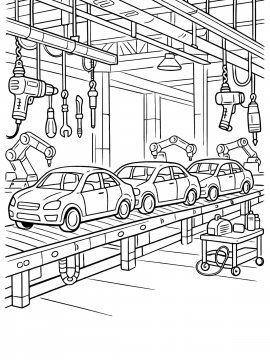 Раскраска Сборочная линия автомобилей