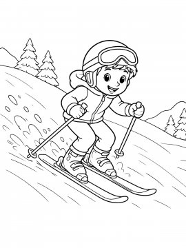 Раскраска Девочка на горных лыжах