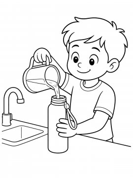 Раскраска Мальчик наливает воду