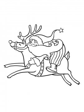 Раскраска Дед Мороз с оленями 1 - Бесплатно распечатать