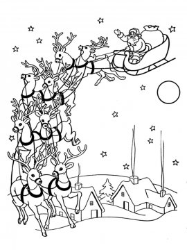 Раскраска Дед Мороз с оленями 11 - Бесплатно распечатать