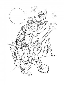 Раскраска Дед Мороз с оленями 12 - Бесплатно распечатать
