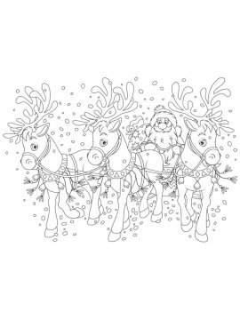 Раскраска Дед Мороз с оленями 13 - Бесплатно распечатать