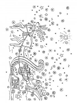 Раскраска Дед Мороз с оленями 14 - Бесплатно распечатать
