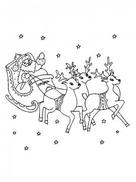 Раскраска Дед Мороз с оленями 15 - Бесплатно распечатать
