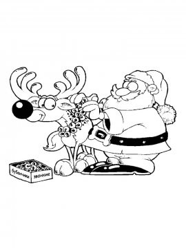 Раскраска Дед Мороз с оленями 17 - Бесплатно распечатать