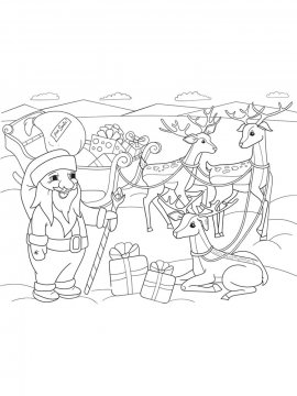 Раскраска Дед Мороз с оленями 19 - Бесплатно распечатать