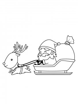 Раскраска Дед Мороз с оленями 22 - Бесплатно распечатать
