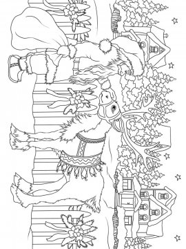 Раскраска Дед Мороз с оленями 23 - Бесплатно распечатать