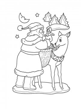 Раскраска Дед Мороз с оленями 25 - Бесплатно распечатать