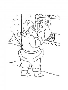 Раскраска Дед Мороз с оленями 27 - Бесплатно распечатать