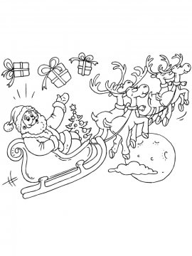 Раскраска Дед Мороз с оленями 28 - Бесплатно распечатать