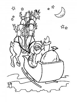 Раскраска Дед Мороз с оленями 29 - Бесплатно распечатать